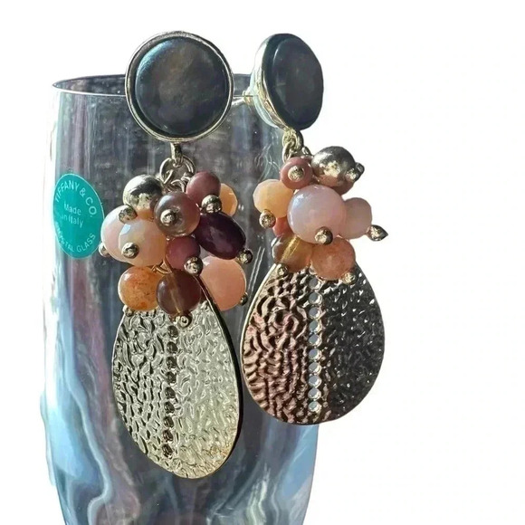 Cabochon Pink Pearls and Gold tone Drop Dangle Earrings - Picture 1 of 1